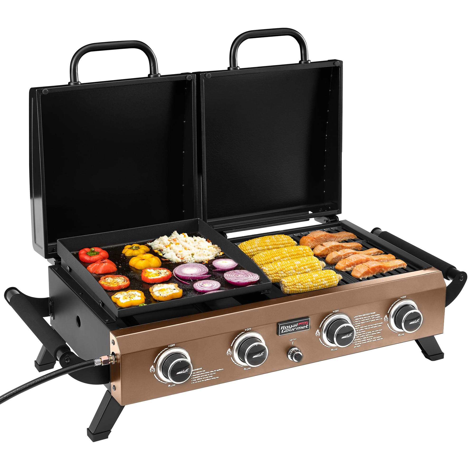 Royal Gourmet PD1305H 3 Burner Propane Gas Grill and Griddle Combo with Lid, 3-in-1 Grill Griddle Combo with 29,000 BTUs Output for Outdoor Cooking, 364 Sq. In. Cooking Area, Silver & Black - view 2