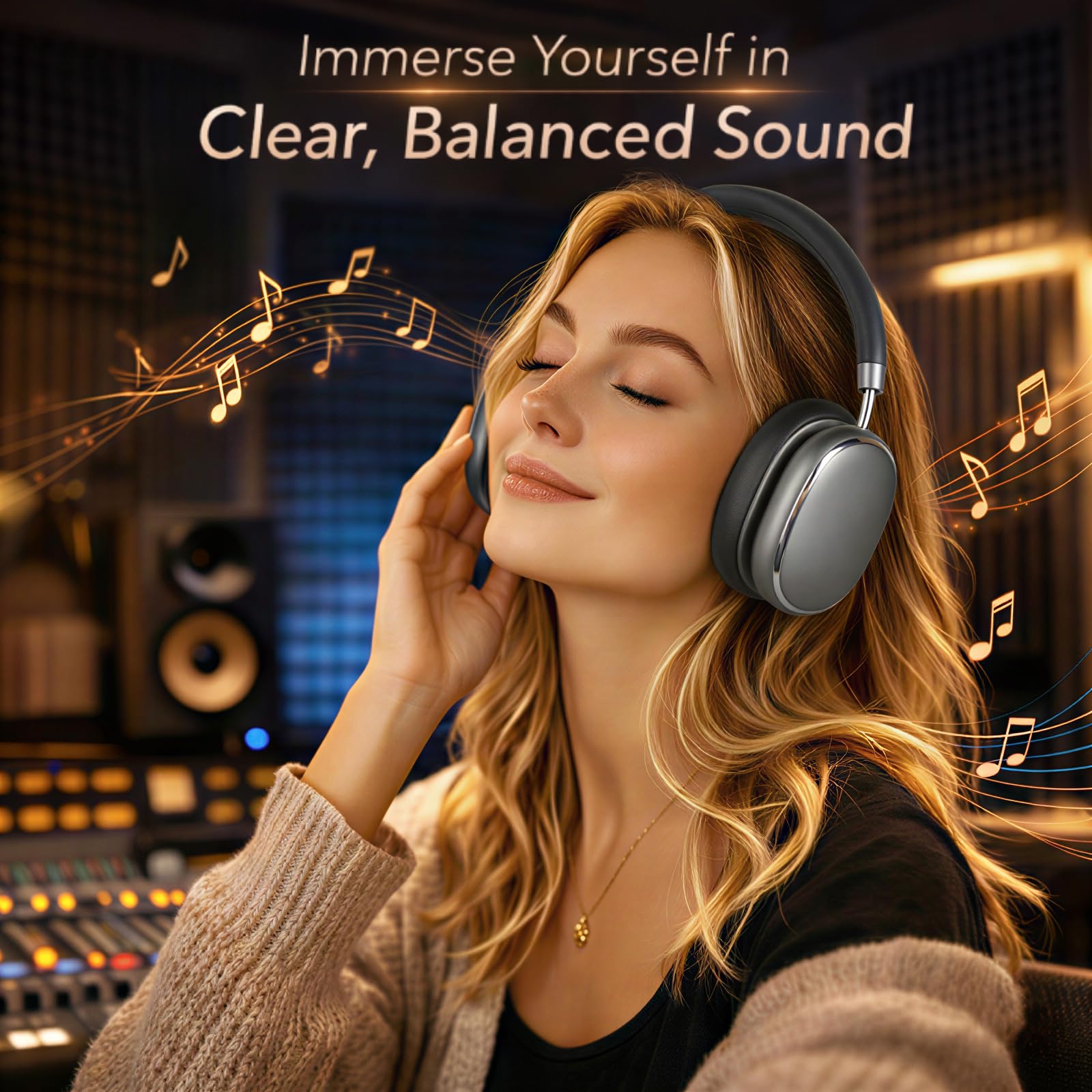 NC95 Hybrid Active Noise Cancelling Headphones,Słuchawki zakładane na uszy,Pokrętłem Sterującym,65 Godzin Odtwarzania,Sterowanie Aplikacją,Wyraźne Połączenia w Podróży/Treningu(czarny)
