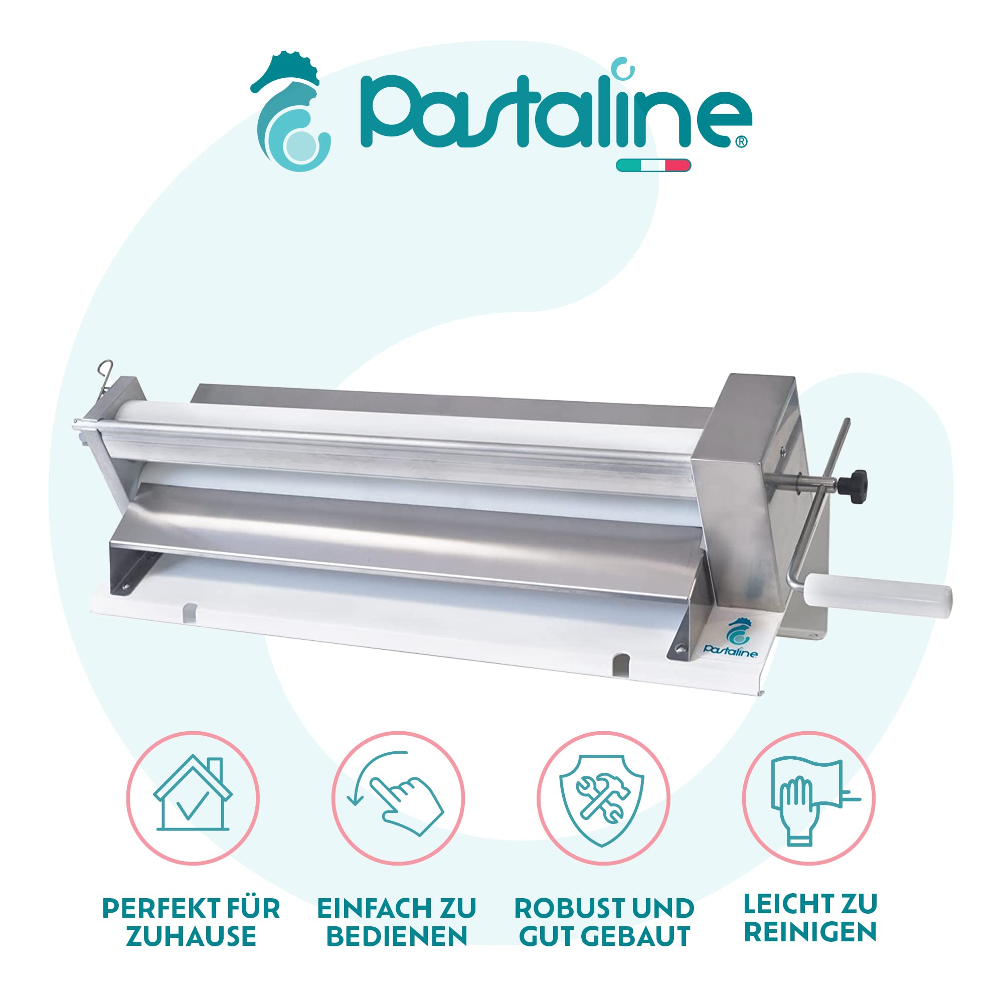 Pastaline Sfogliafacile XL Teigausrollmaschine - # 1 Italienische Bäcker Pasta-Teigrollmaschine schafft seidig glatten Teig, Fondant, Modellierung von Schokolade, Pastateig Gebäck 0-12mm dick