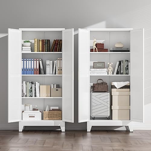 Miniatura 9 de COFaR Armario blanco de despensa de cocina con 2 puertas de granero, 3 estantes y patas ajustables, para armario, comedor, baño, sala de estar,