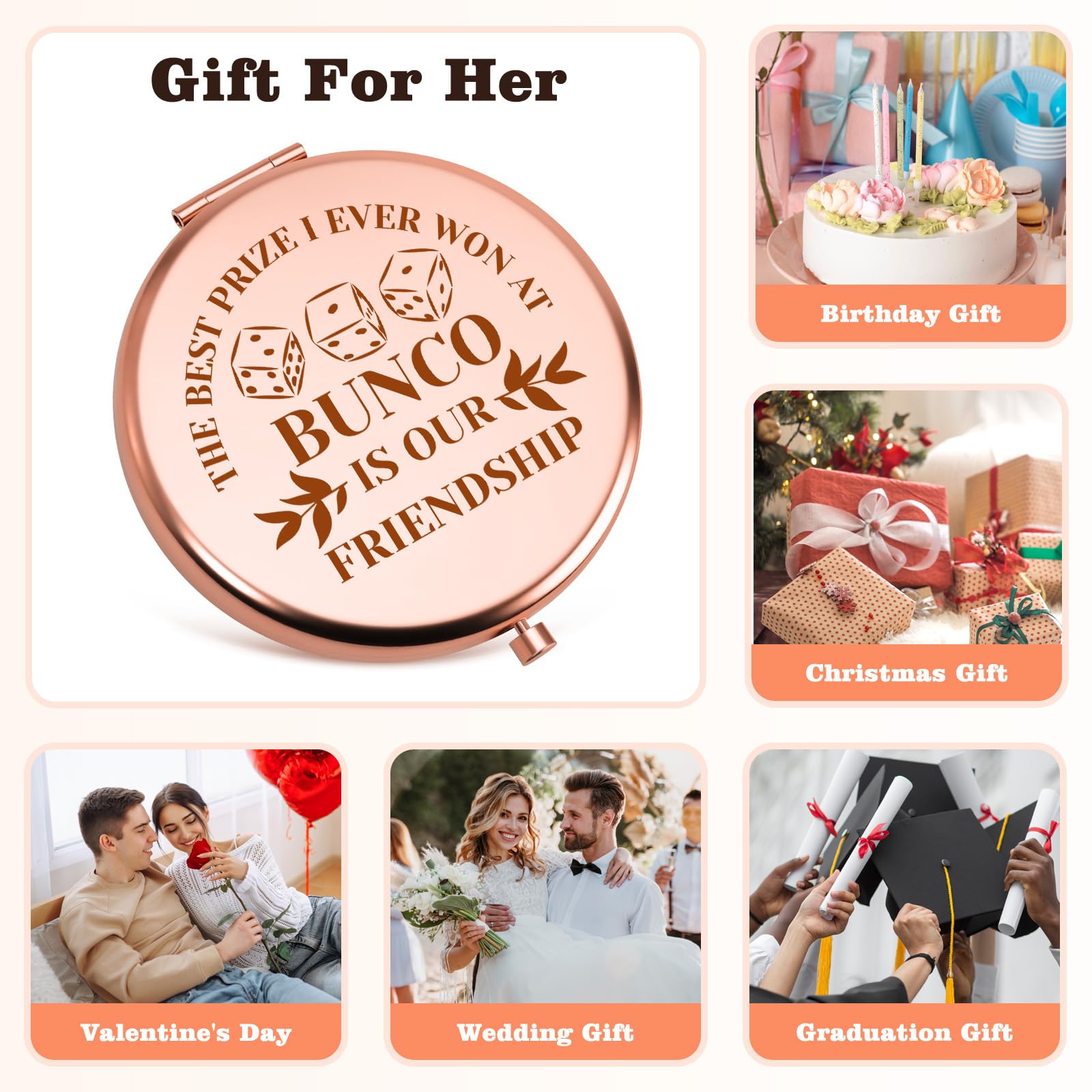 Bunco Gifts for Women Compact Mirror Gambling Lover Gift Bunco Players Gifts Dice Game Gift for Women Sister Best Friends Player Gambler Birthday Graduation Friendship Presents Folding Makeup Mirror