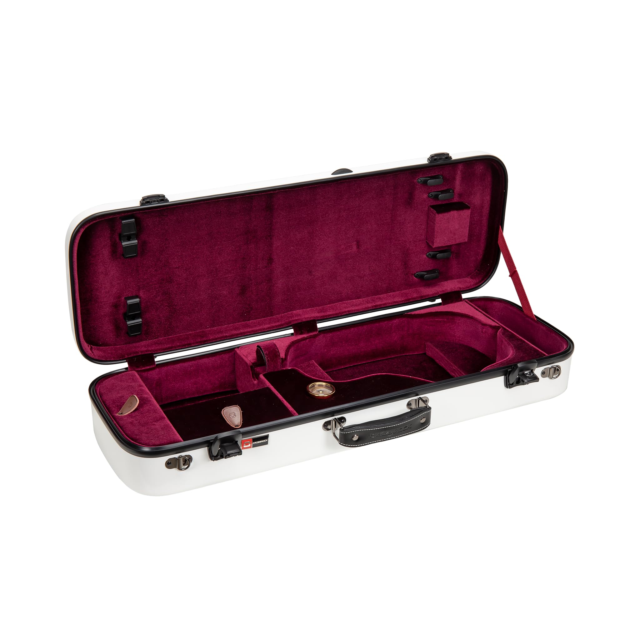 Crossrock Fiberglass Oblong Case fits 4/4 Full-Size Violin, with Accessory Compartments, Removable Shoulder Straps, TSA Lock, Hygrometer-White (CRF2020VWT-R)