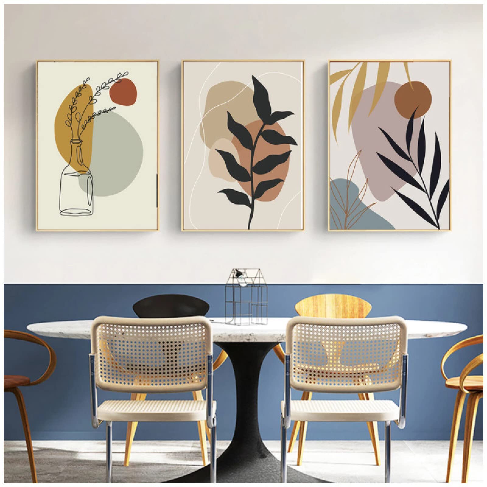 plamcModern Home Decor Abstract Wall Art Natural Boho Vase Line Leaf Canvas Painting Nordic Posters Prints Wall Pictures For Living Room Wall Decoration,B/With Frame,40X60Cm/3Pcs