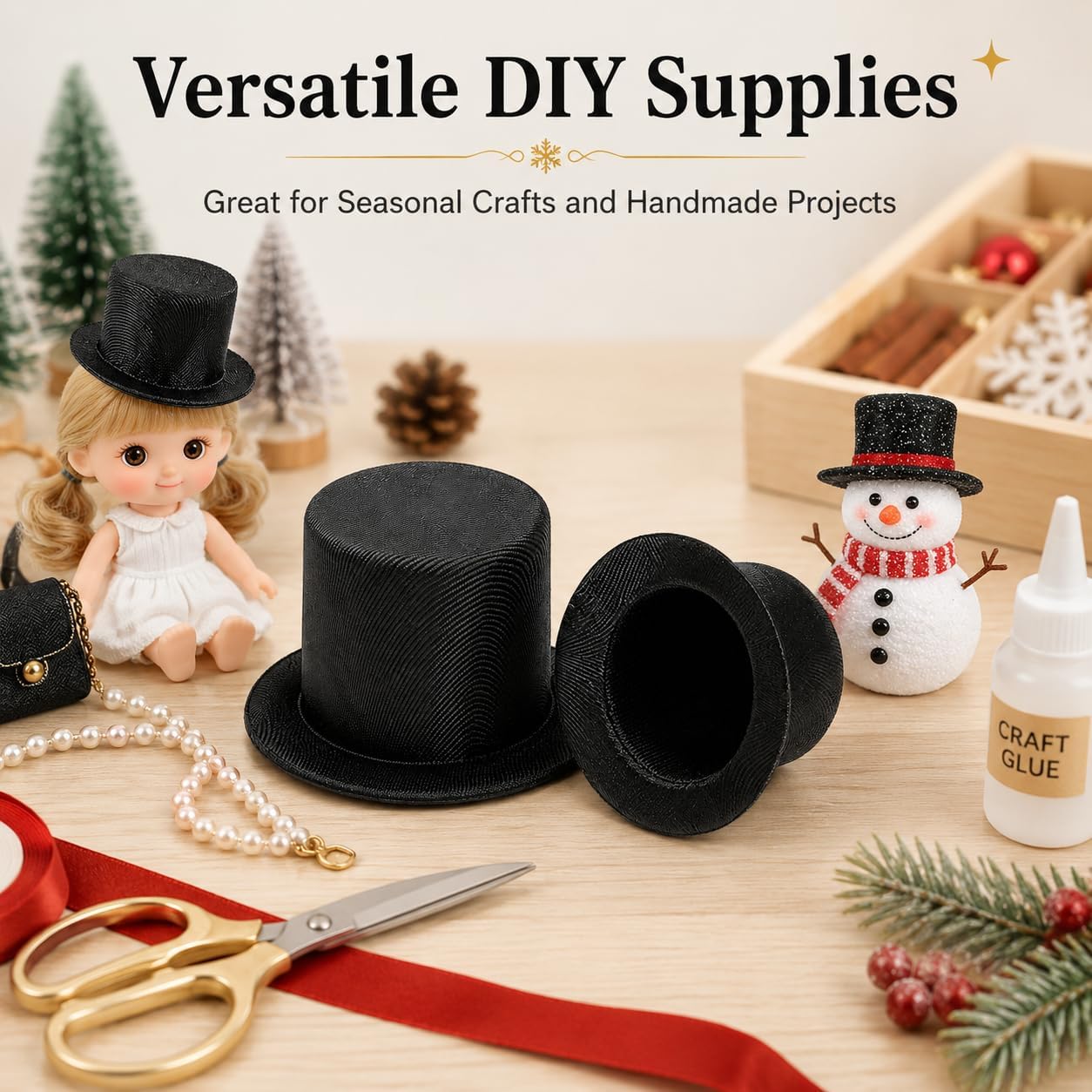4PCS Mini Black Top Hats for Crafts, Snowman DIY Christmas Decoration image 3