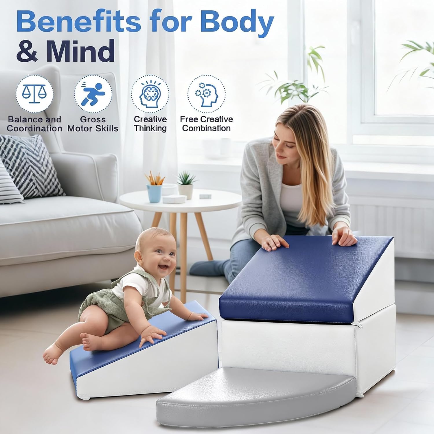 Sumbababy Climbing Foam Blocks for Toddlers: PU Leather Foam Blocks for Kids Active Play - Toddler Climbing Toys Indoor - Durable Playground Gym Preschool Toddler Toys for Boys and Girls
