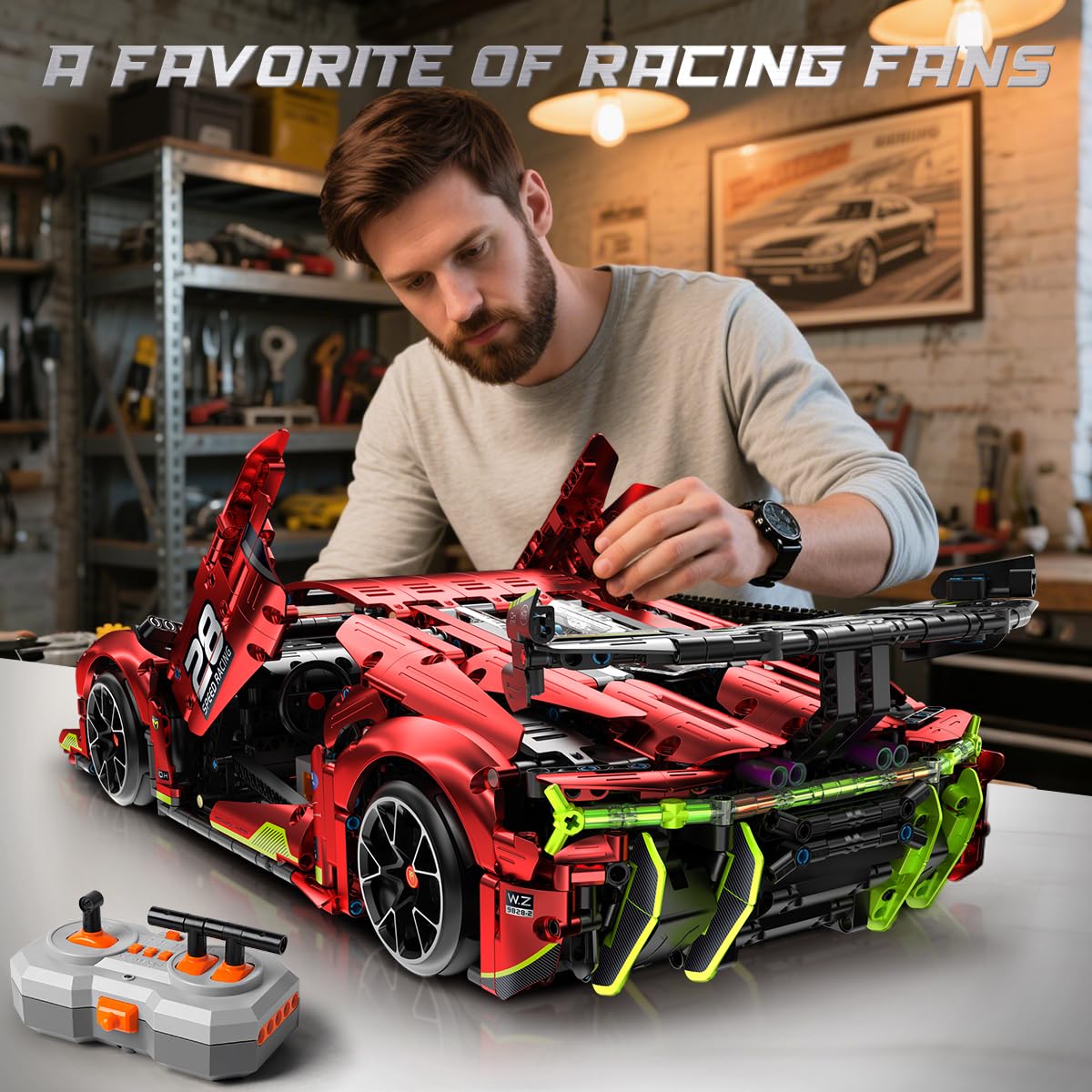HiWEEGO Technique Kit de Construction de Voiture Télécommandée – Échelle 1:10 2,4 GHz Rechargeable Drift Voiture de Course 2202 Pièces Modèle de Voiture de Course Jouet de Construction pour Enfants