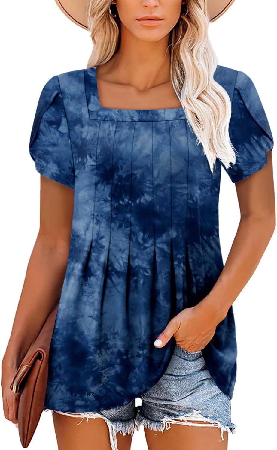 Magritta Womens Blouses Casual Baby Doll Tops Boho Square Neck Short Sleeve Pleated Tshirts Loose Fit Dressy Tunic Shirts - Image 3