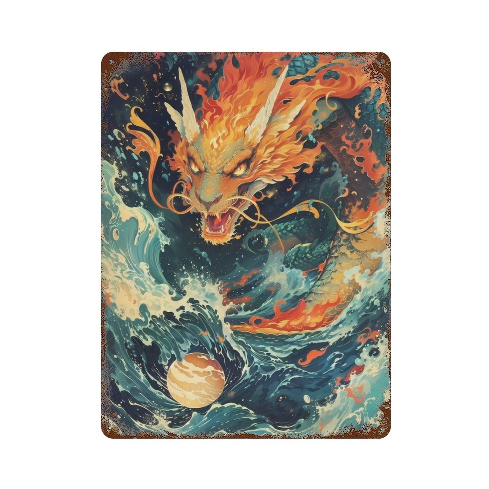 Rust Effect Ethereal Dragon Surge Rusty Metal Tin Sign 15.7"x11.8", Old School Wall Decor for Pub, Kitchen And Man Cave Decor
