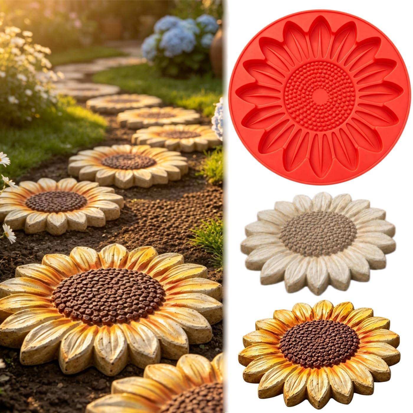 Reusable Sunflower Stepping Stone Mould, Large 15.35 Inch Concrete Mould