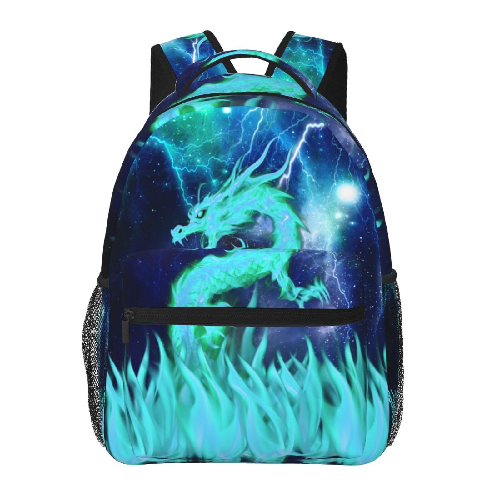 Giwawa Cyan Dragon Backpack for Boys Girls Kids Cool Lighting Bookbags for 2nd 3rd 4th 5th 6th Grade Back to School Animal Backpacks