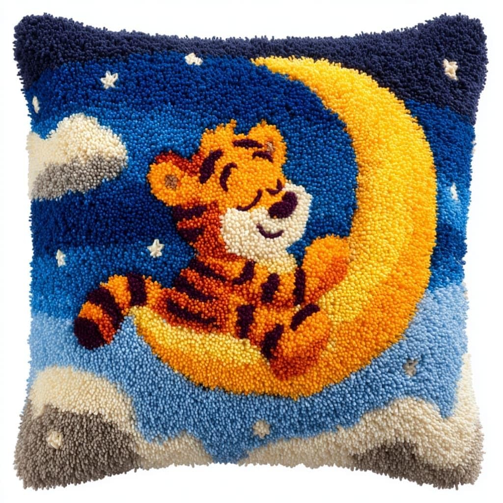 Taxpy Latch Hook Cushion Kits Tiger Pillowcase Kits Embroidery Kit 17X17 Inch DIY Needlework Pillow Cover Sofa Cushion Rug Making