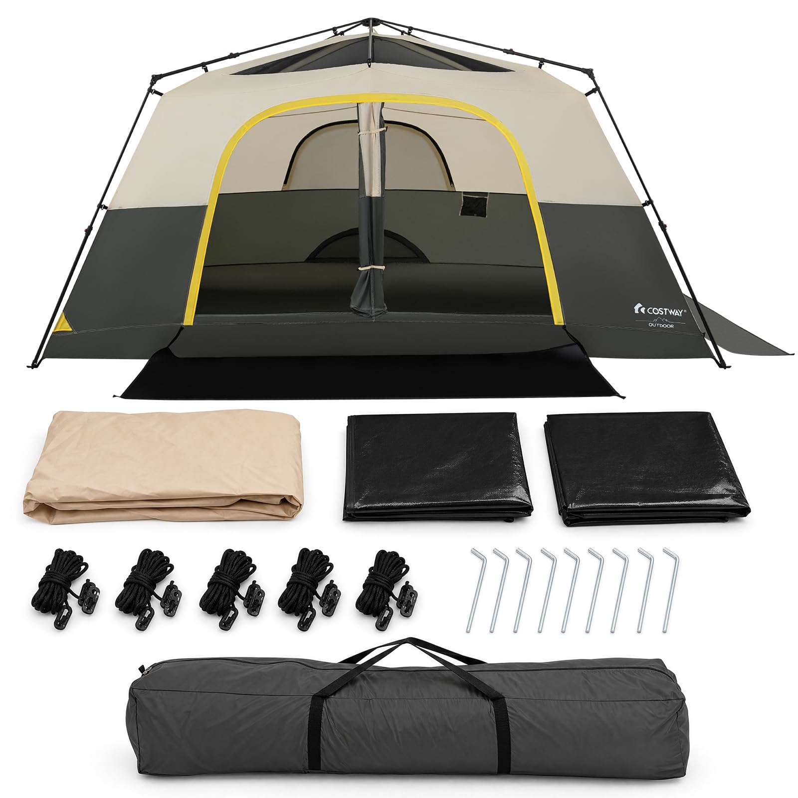 COSTWAY Instant Camping Tent, 10 Person Family Tent with Rainfly (Beige)