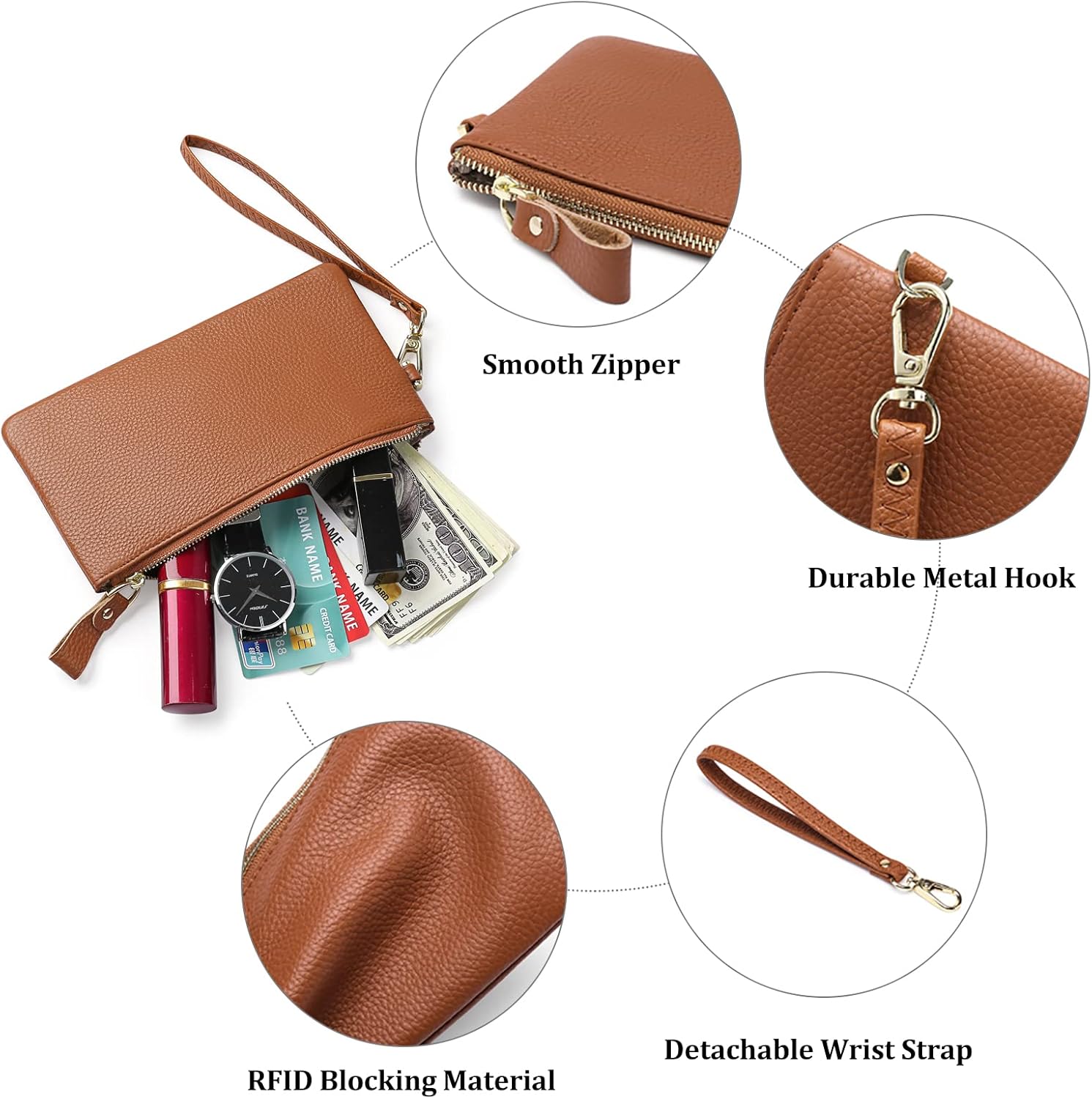 GOIACII Women's Wristlet Clutch Slim Leather Wallet RFID Blocking Handbag - Image 5