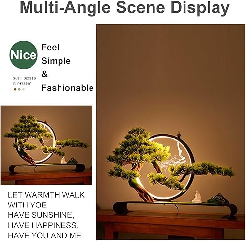 Miniatura 4 de Árbol artificial con anillo de lámpara, pino de bienvenida zen en maceta sintética con incienso de reflujo, simulación realista, planta verde bonsái