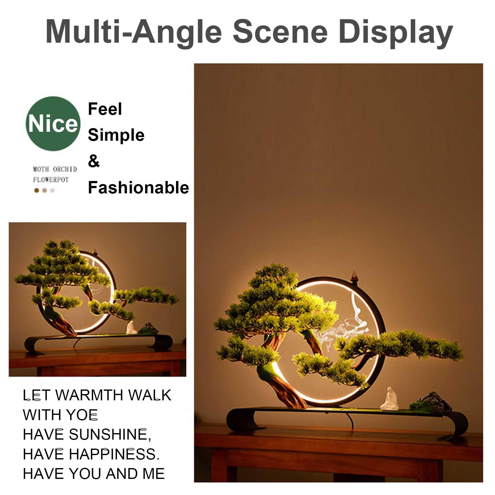Bonsaï Artificiel Avec Anneau LED Et Brûleur D'Encens - Décoration Zen Pour Maison, Salon, Bureau