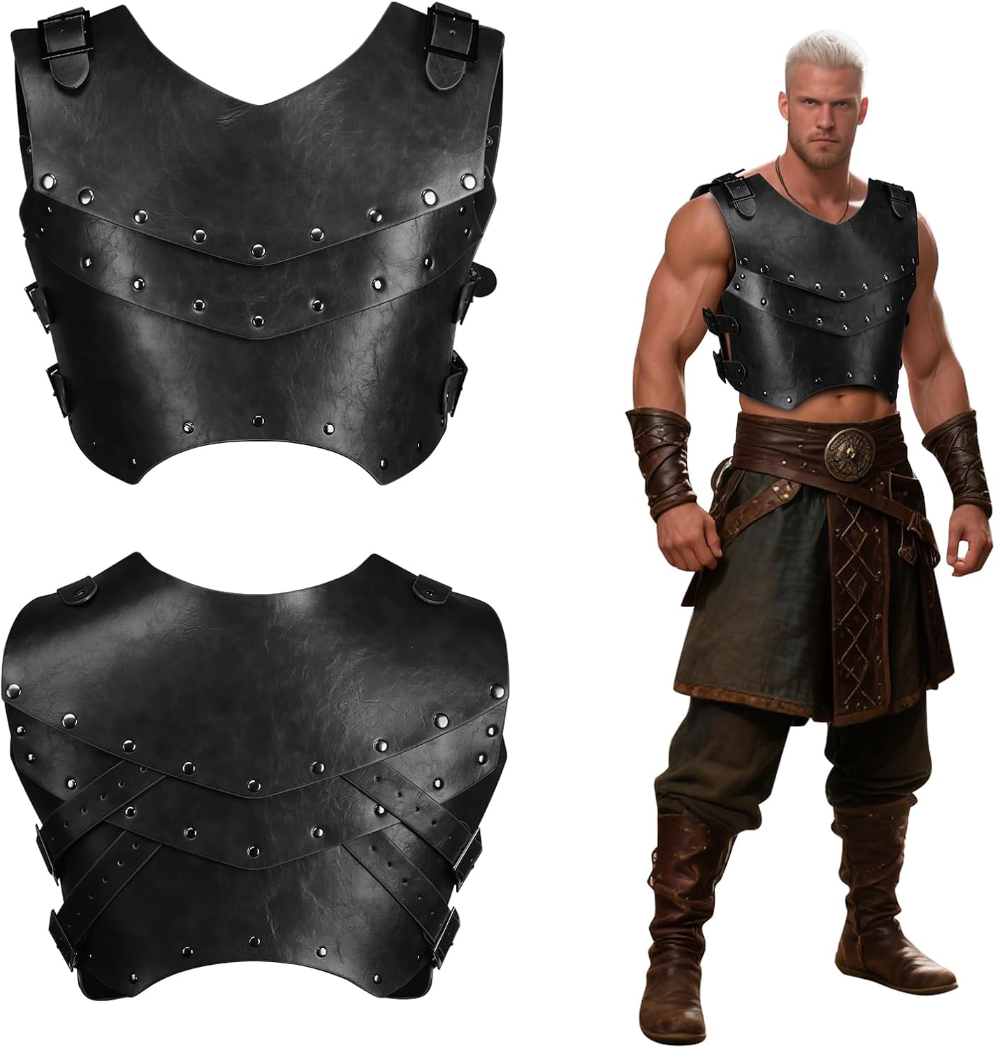 Viking Leather Chest Armor Men Medieval Renaissance Retro Knight Warrior Body Vest for Cosplay Halloween Costume - Image 2