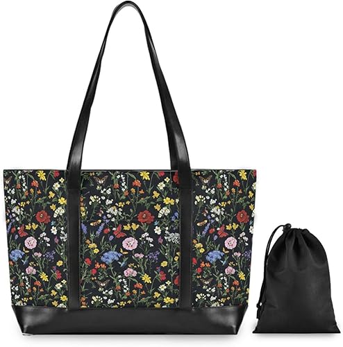 Colorido Vintage Flores Profesional Portátil Bolso de Hombro con Cremallera Bolso Grande para Mamá con maletín ejecutivo para mujer