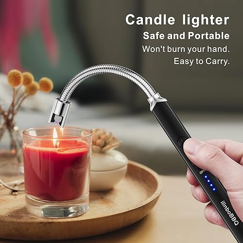 Miniatura 4 de iinboBBQ - Encendedor eléctrico recargable USB con pantalla LED de batería, encendedor de arco con cuello flexible, encendedores largos sin llama