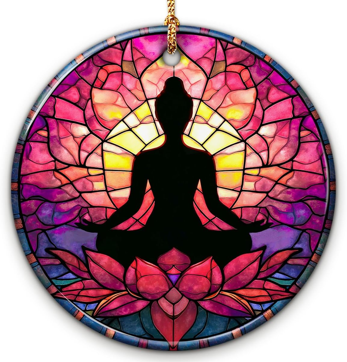 Yoga Stained Glass Ornaments - Meditation Ornament, Peaceful Spiritual Decoration - Lotus Flower Yoga Decor, Healthy Life Inspired, Xmas Gift for Yoga Lovers, Coach, Women