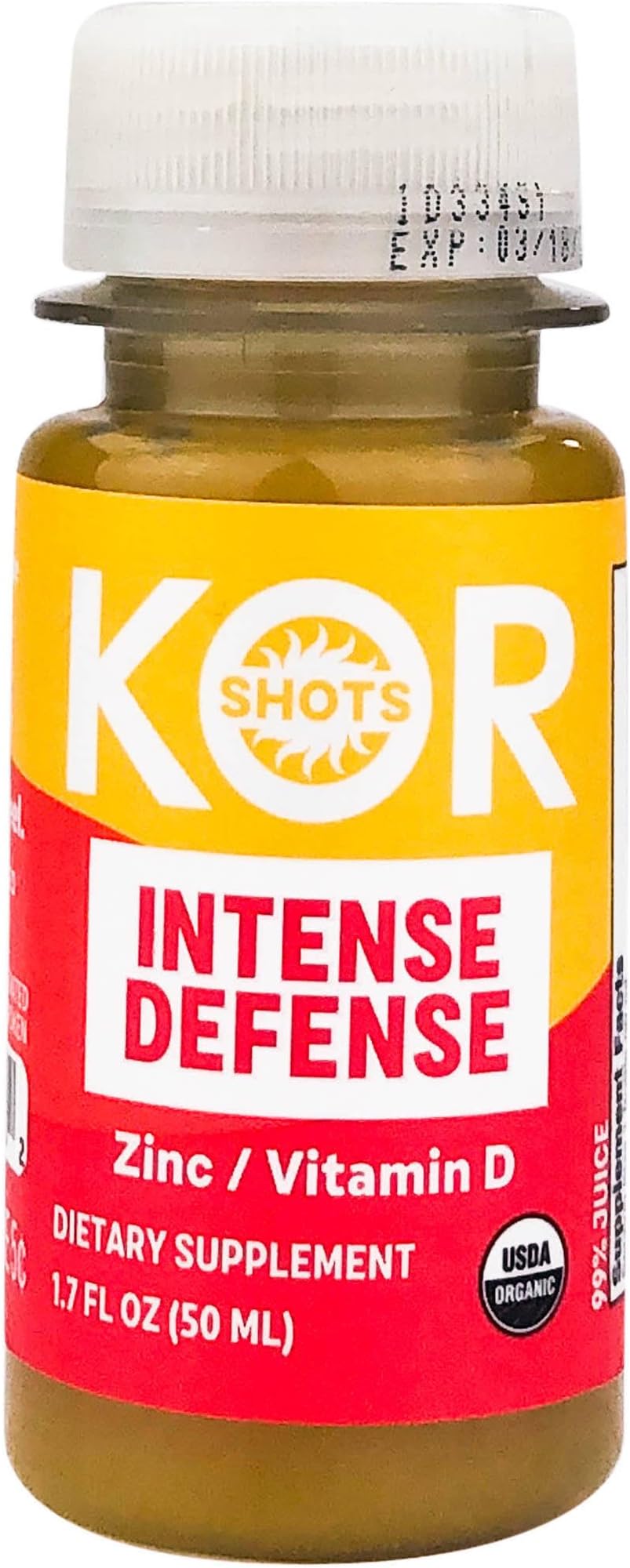 KOR Shots Vitamin D & Zinc Shot - 1.7 Fl Oz - Intense Defense - 100% DV of Zinc and 235% DV of Vitamin D- USDA Certified Organic