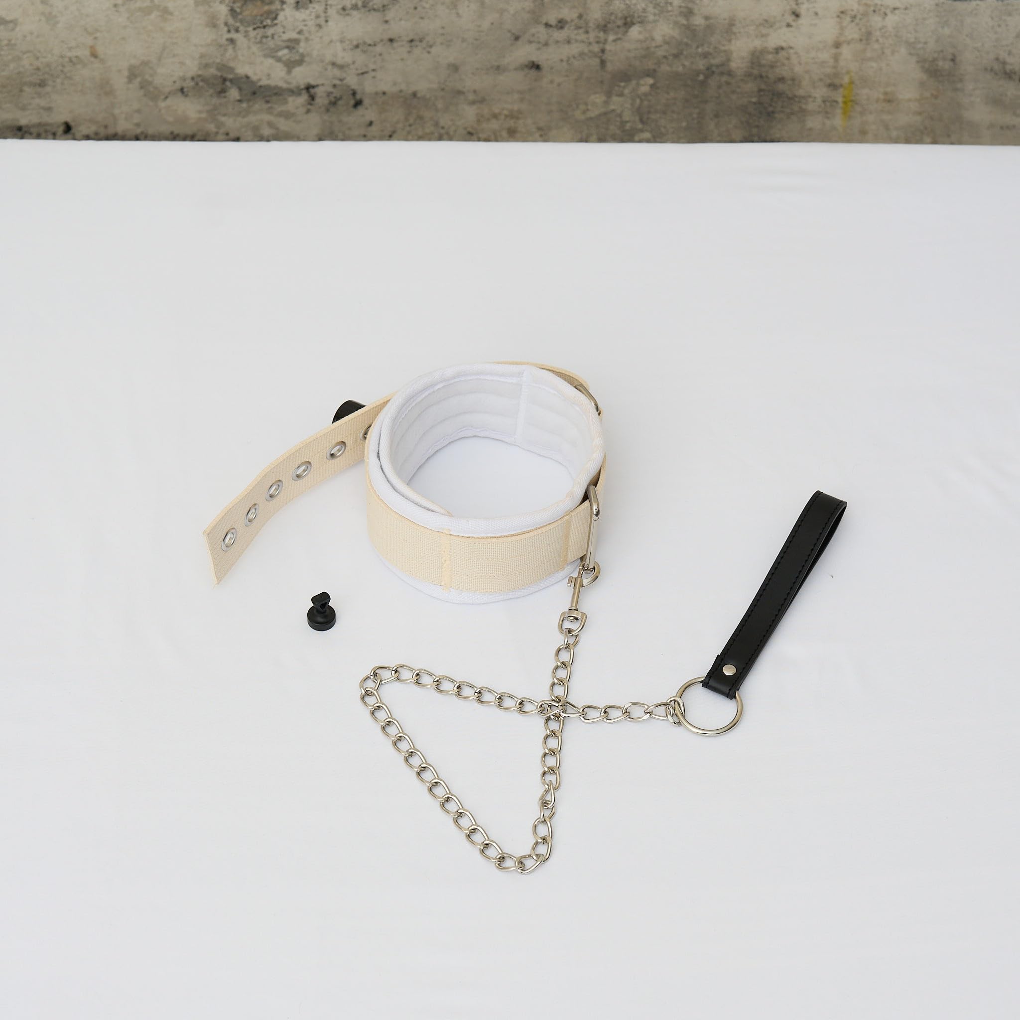 Klinik Bondage Halsband-Fessel mit Kette Bondage-Set BDSM Fesselset I Fesseln Fixierung sehr stabil - Premium Sexspielzeug I weiß I handgefertigt aus Baumwolle