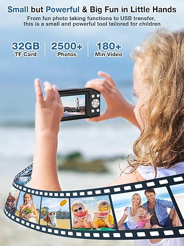 Miniatura 6 de Cámara digital, FHD 1080P para niños, cámara digital de 44 MP para apuntar y disparar con tarjeta de 32 GB, zoom de 16X, antivibración, sello