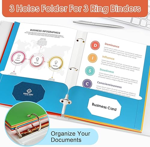 Miniatura 4 de Carpetas con bolsillos, carpetas de 2 bolsillos a granel (paquete de 120 unidades, colores surtidos), 3 agujeros perforados con ranura para tarjetas