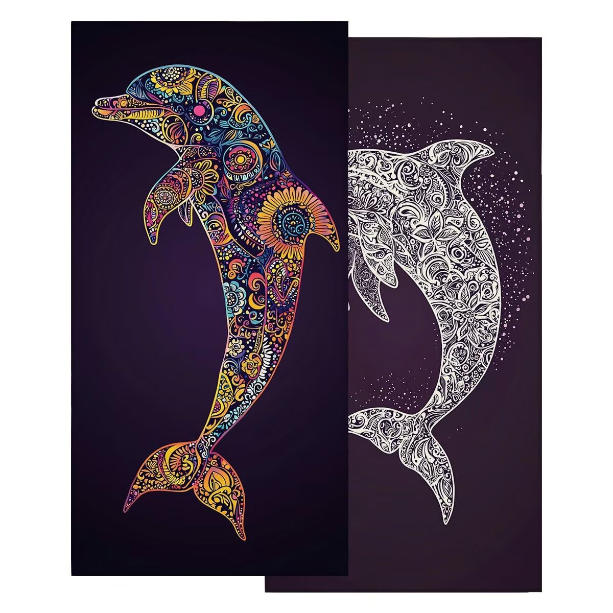 Ręcznik plażowy XXL, 90 x 180 cm, zestaw 2 szt., z mikrofibry, ręcznik plażowy delfin, szybkoschnący, do sauny, fitness, bez piasku, ręcznik plażowy, do sauny, duży ręcznik kąpielowy, prezent dla