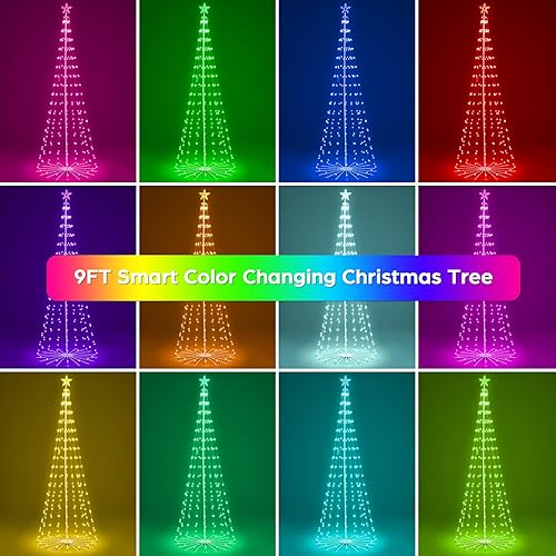 Miniatura 7 de Luces de árbol de Navidad de 9 pies, color RGB que cambian de color preiluminado, árbol de Navidad inteligente con luces LED, cadena de luces