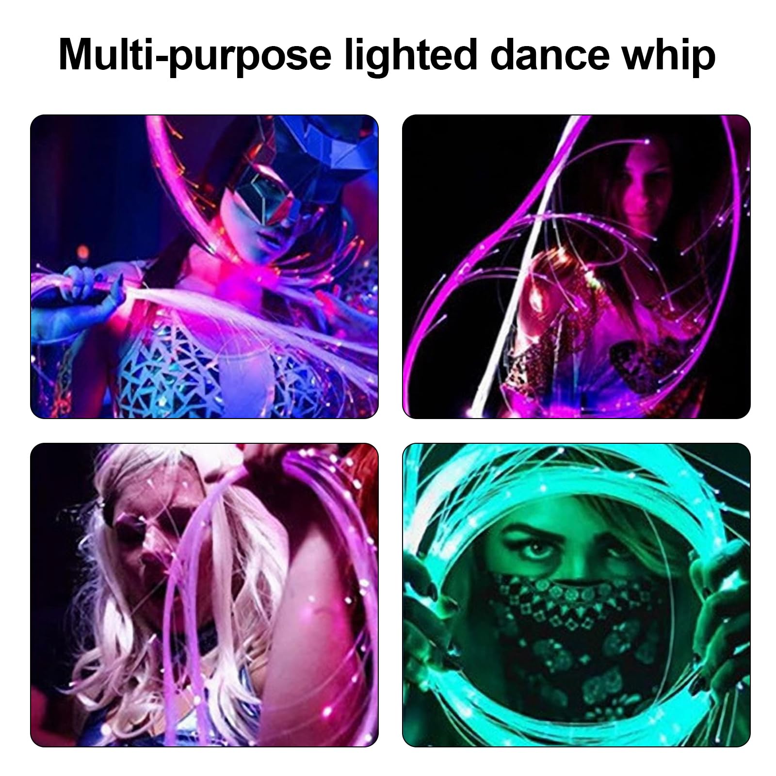 Joycabin Led Whip, Led Glass Fiber Space Whip, Bright Whip Recharge, Led Light Whip con 7 colores y 4 modos de iluminación para Carnaval, fiesta, festival de música, espectáculo de baile