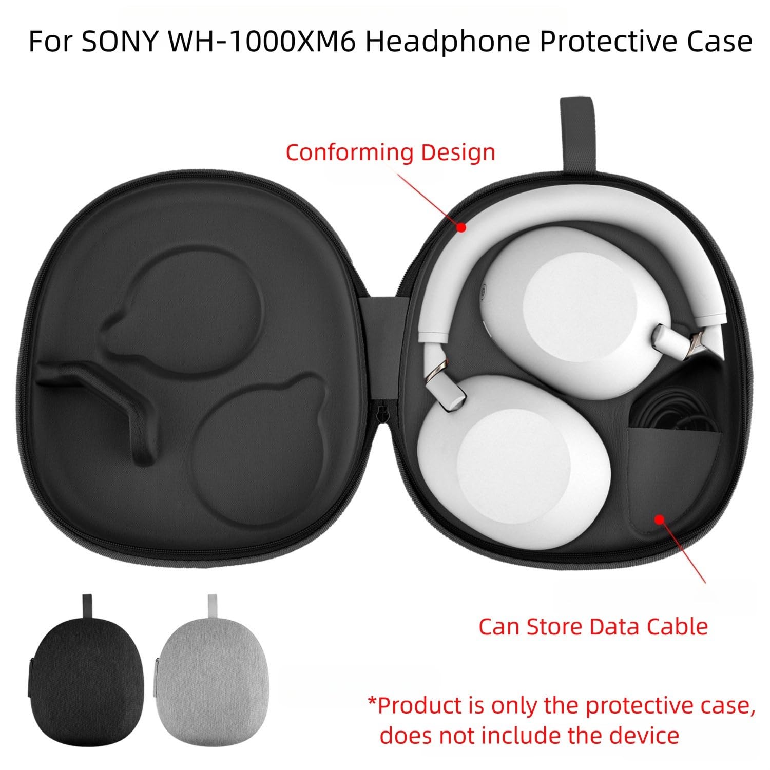 Custodia portatile EVA WH-1000XM6 per cuffie, custodia protettiva impermeabile con scomparto per cavi, 21 x 21 x 7,5 cm, nero
