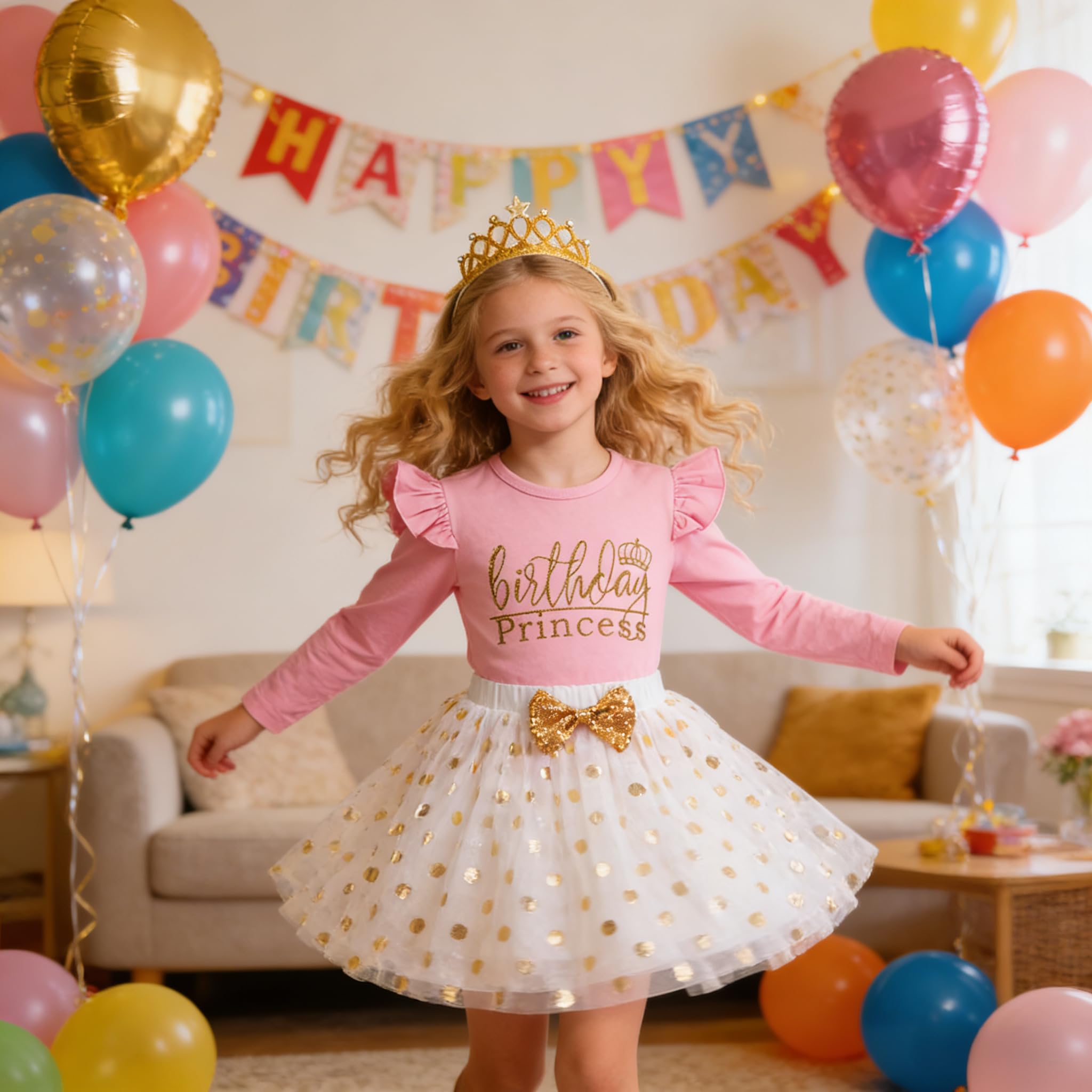 LYSMuch Conjunto de falda tutú de malla de manga larga para niños y niñas pequeñas, A-rosa-largo, 2-3 Years