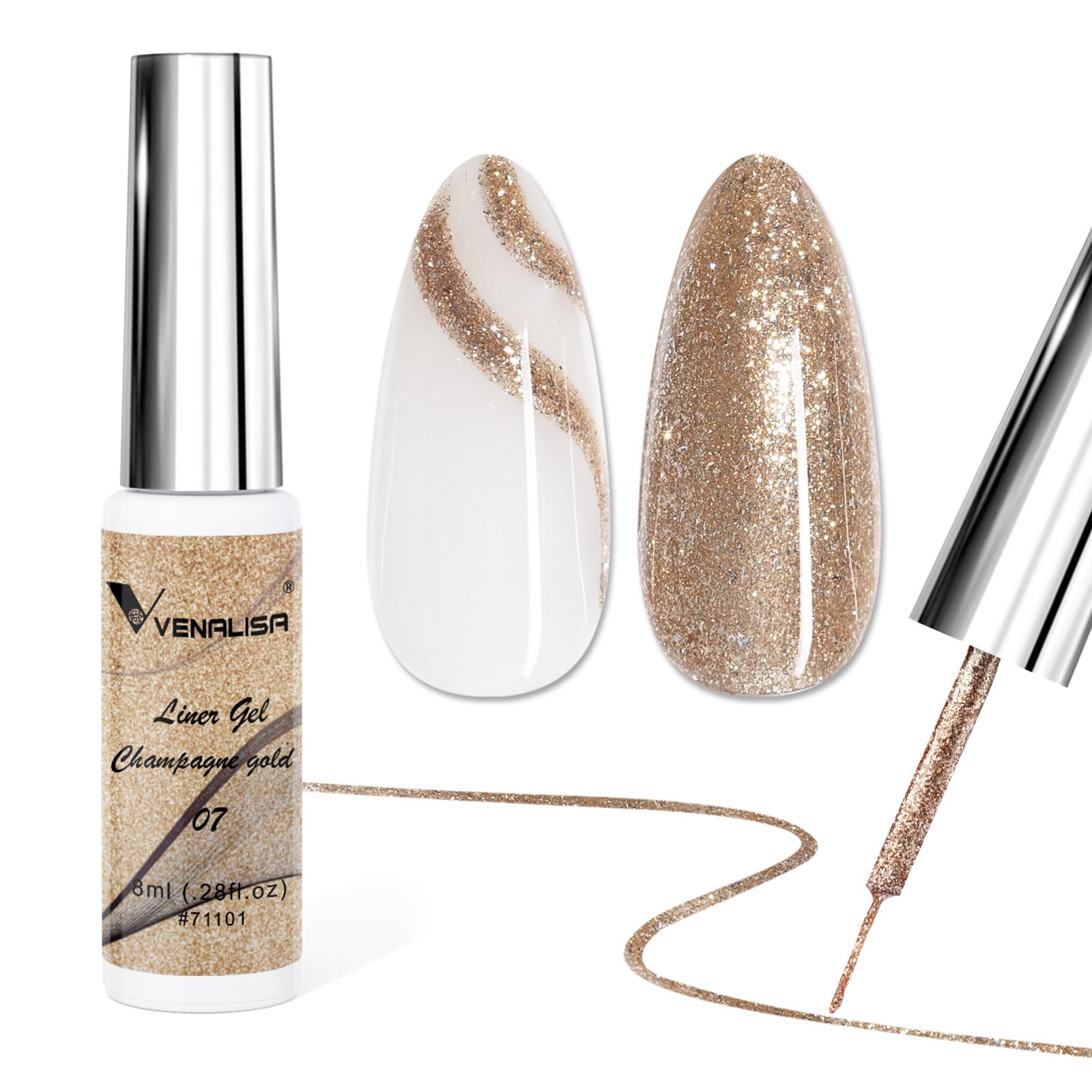 VENALISA Liner Gel Nail Polish 8ML 1 Pcs Gold Gel Polish With Thin Brush For French Nail Art Swirls Nail Design Soak Off UV Gel DIY at Home Manicure