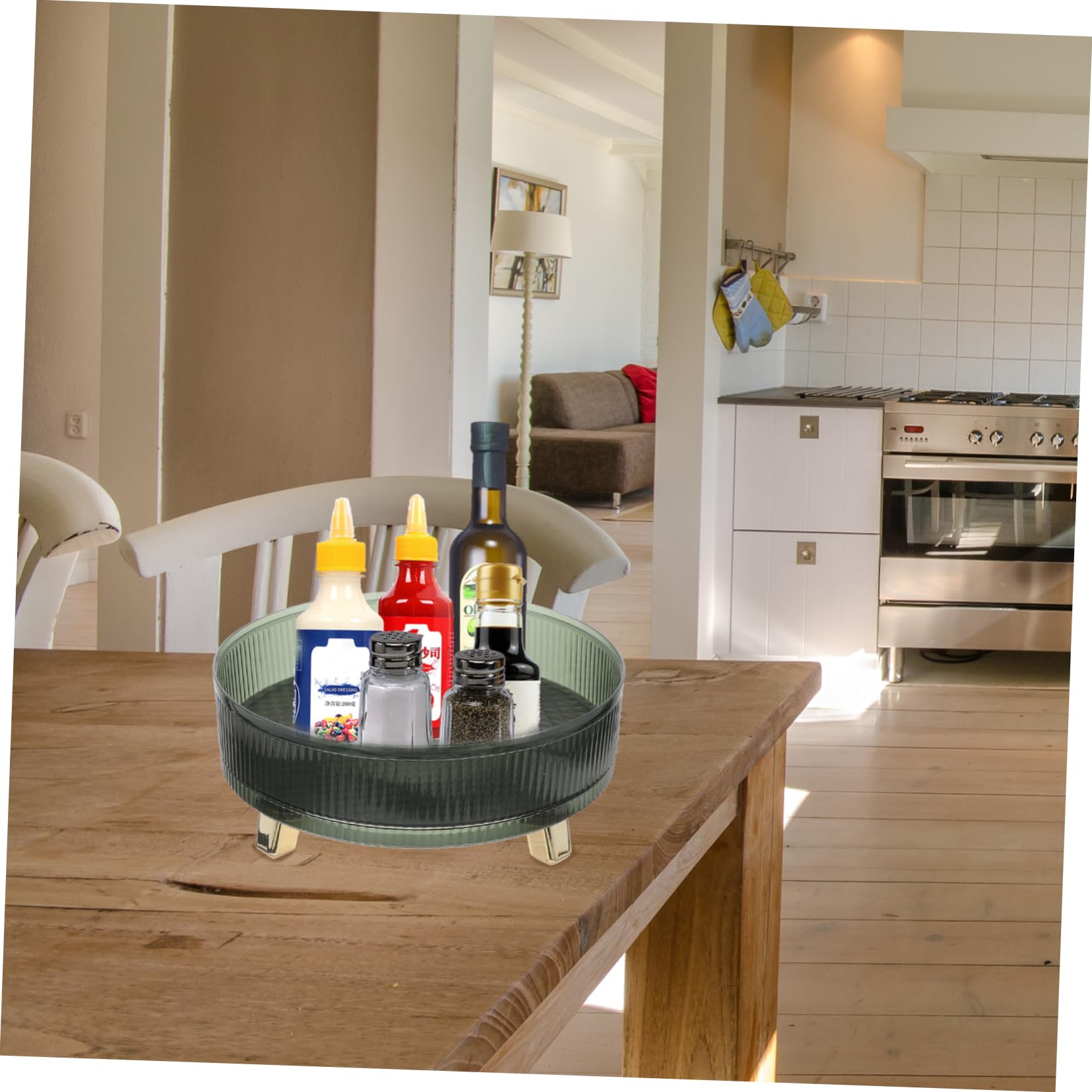 Bandeja Organizadora Giratoria de Pet y Abs Verde 360 Grados | Superficie Antideslizante, Forma Redonda, para Encimera de Cocina y Baño, Uso en Cosméticos y Joyería