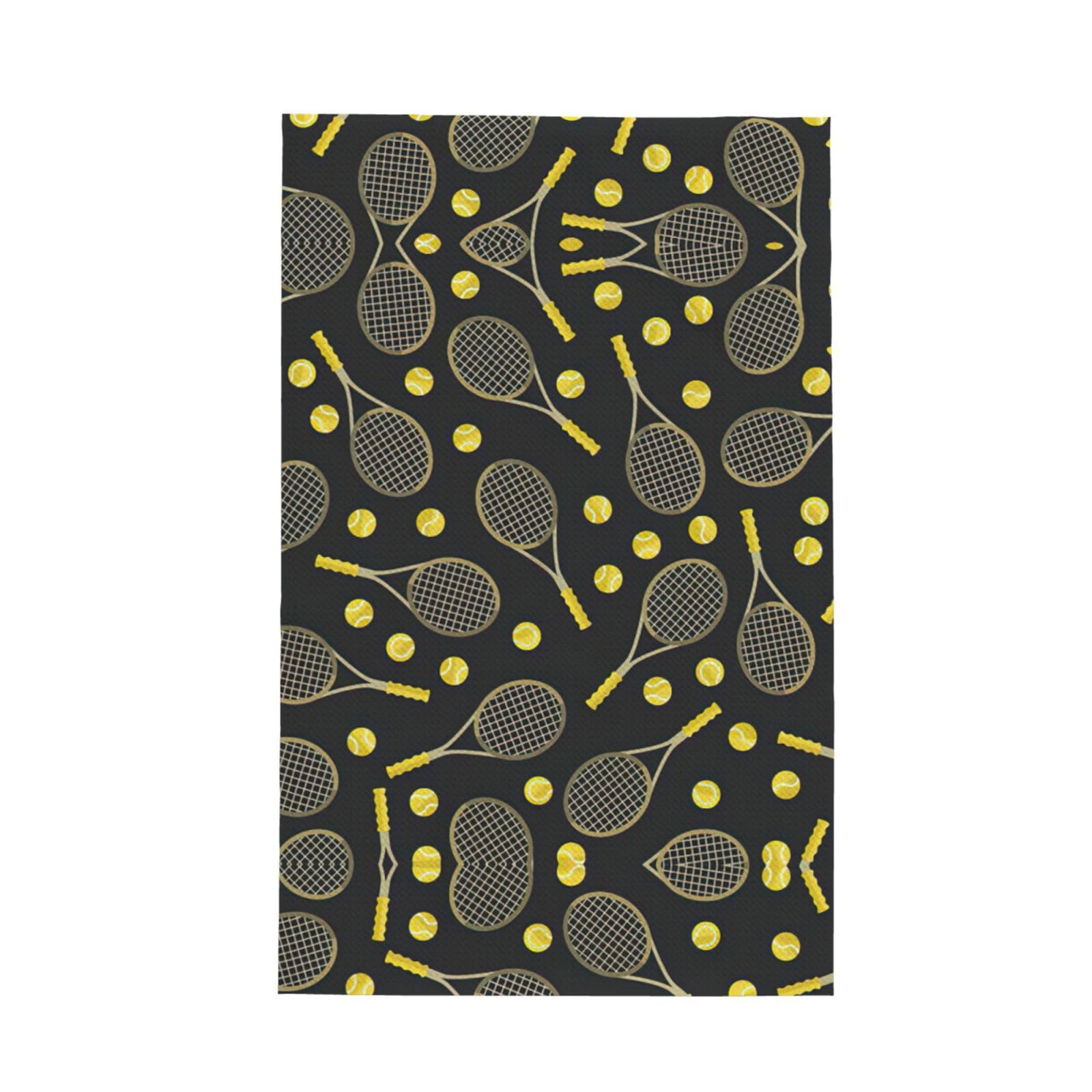 Xxahnbm Black Funny Tennis Racquets And Tennis Balls Print Waffle Kitchen Towel,Absorbent Hand Towel