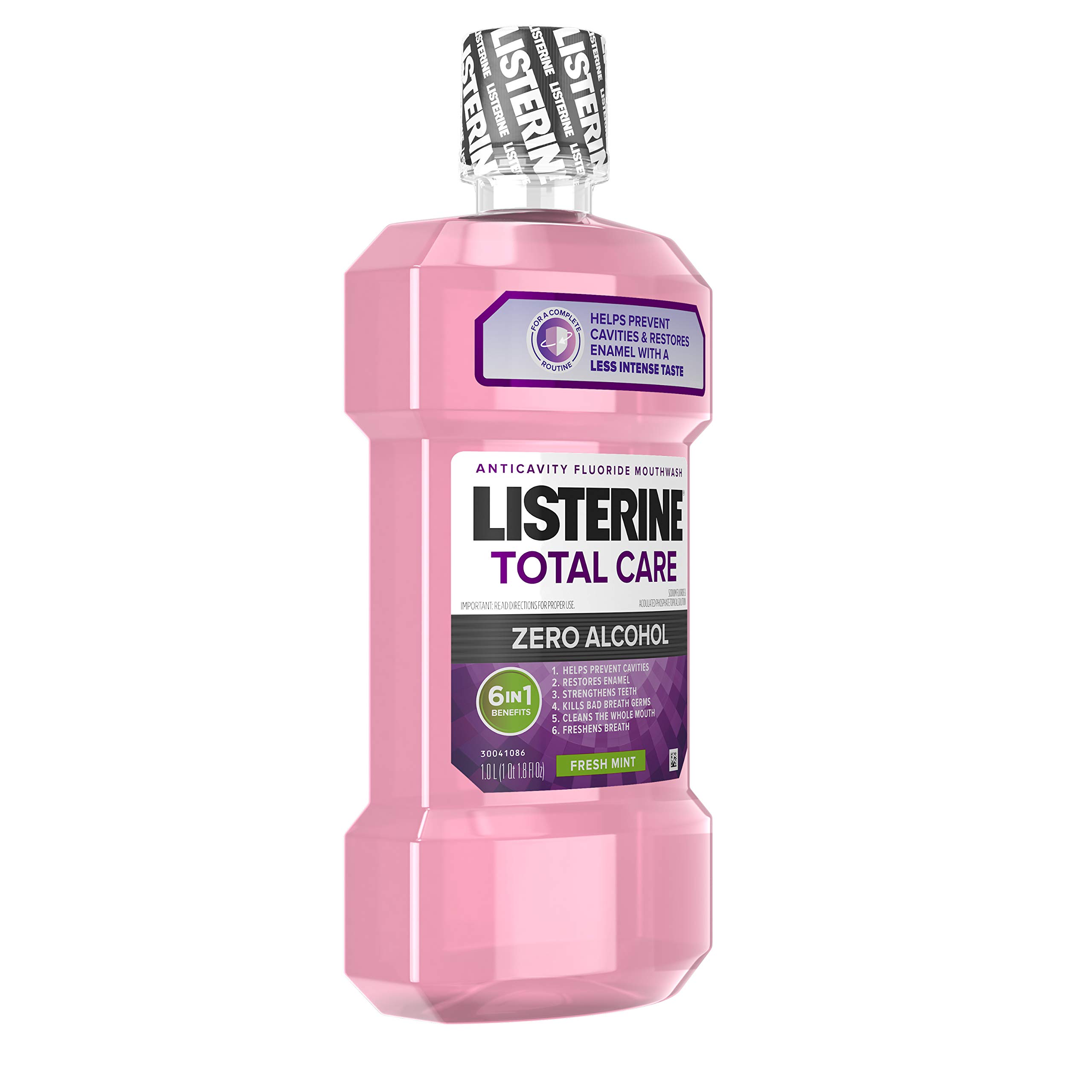 Listerine Total Care Alcohol-Free Anticavity Fluoride Mouthwash, 6 Benefit Oral Rinse to Help Kill 99% of Germs That Cause Bad Breath, Strengthen Enamel, Fresh Mint Flavor, 1 L (2 Pack)
