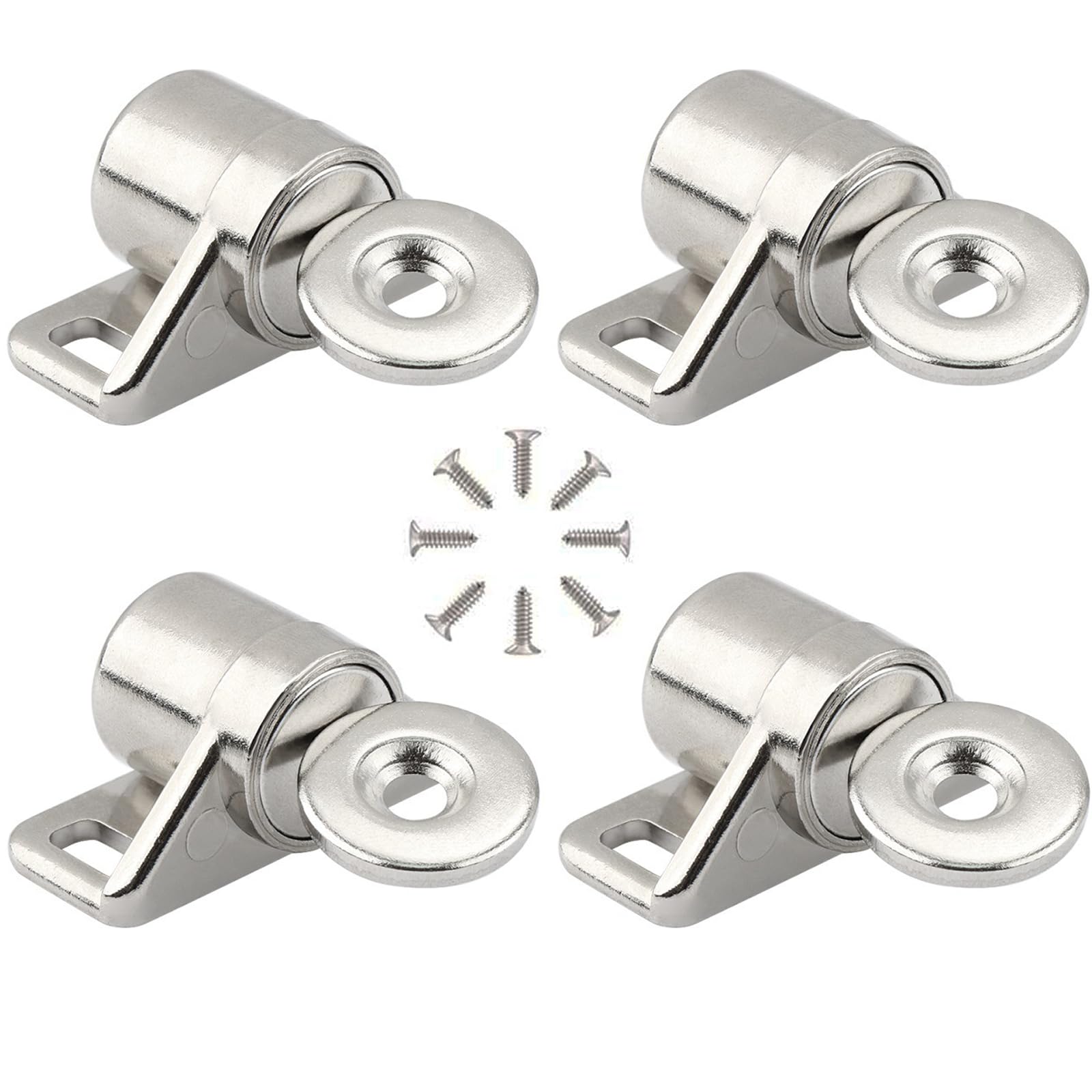 Anhoer Magnetic Door Catch 4 Pack, 10KG Strong Magnetic Cabinet Catches 304 Stainless Steel, Silent Cupboard Door Magnets with Screws for Kitchen Wardrobe Bathroom Drawer Furniture (Silver)