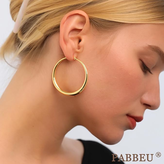 PABBEU Sterling Silver Hoop Earrings for Women Large Thick Chunky 35-70mm