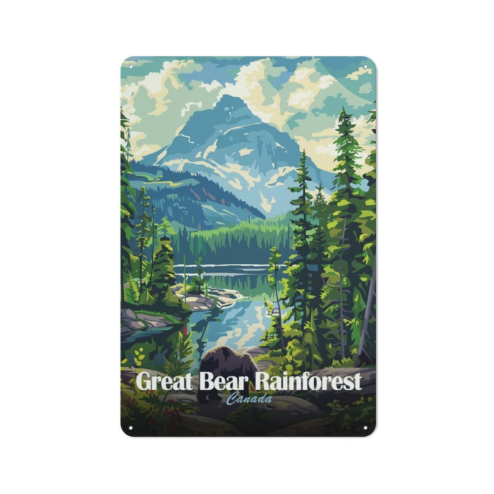 Understated Great Bear Rainforest Canada Metal Wall Plaque 30x20cm, Creative Space Decor for Office, Study, Studio Or Hallway