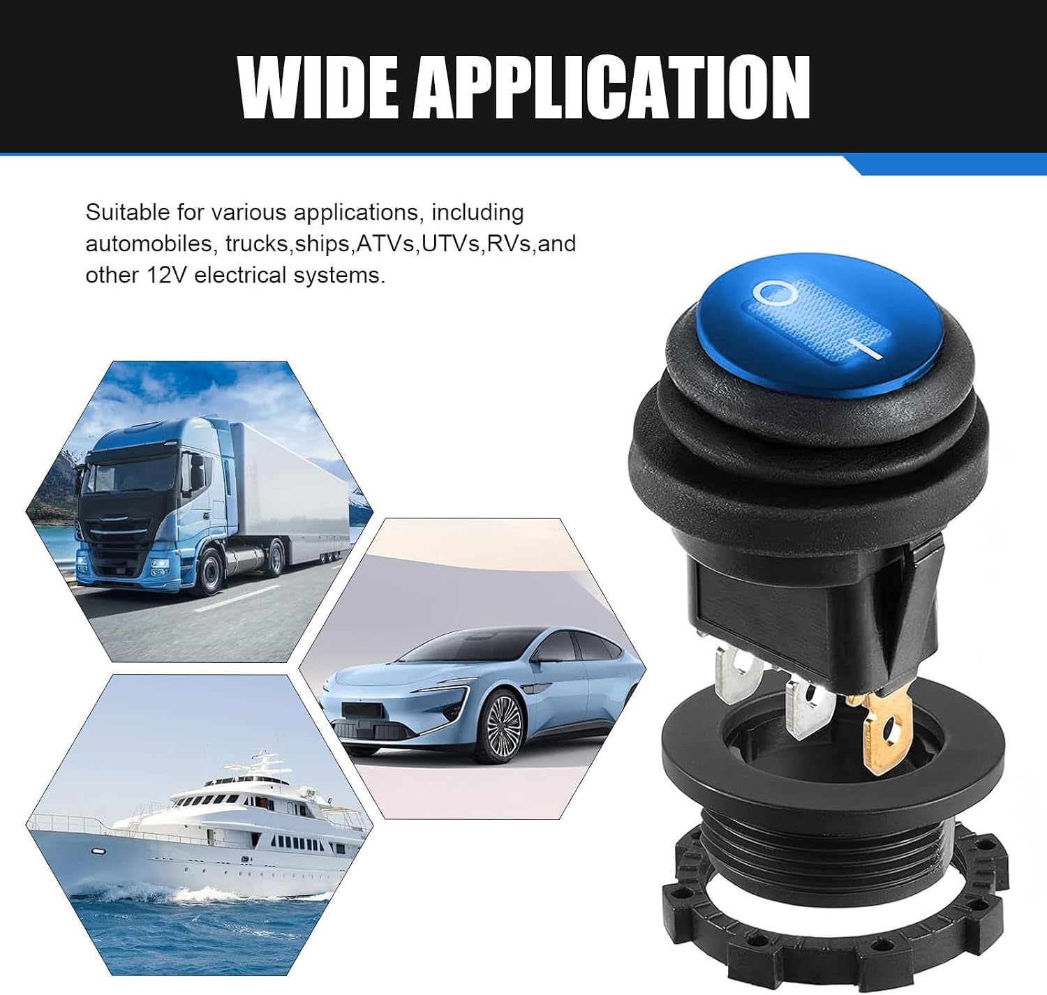 Round Rocker Switch, 12V Waterproof Toggle Switch, LED Lighted ON Off SPST 3 Pin Rocker Switch, Universal for Car Truck Boat Marine Off-Road Vehicle (Blue)