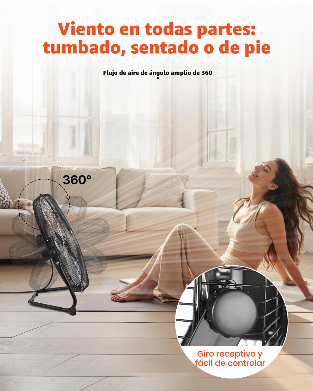 VEVOR Ventilador de Piso Resistente, 3 Velocidades, Alta Velocidad, 4000 CFM, Inclinación Ajustable de 360°, para el Hogar, el Gimnasio, la Oficina, el Garaje, y el Dormitorio, 530 x 280 x 518 mm