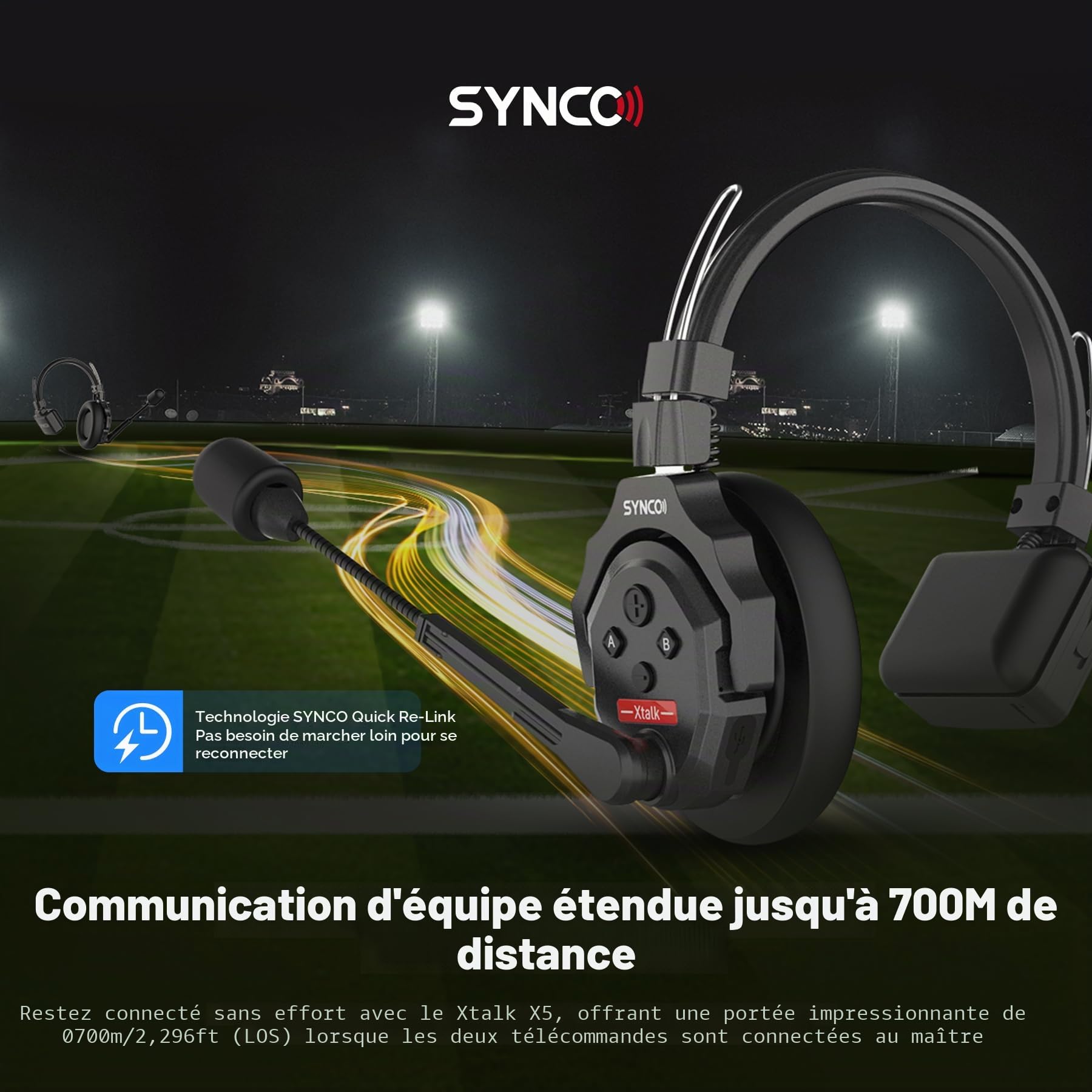SYNCO XTalk Système d'intercom sans Fil avec Casque, Conception aléatoire pour Les tournages de Films, Les Spectacles sur scène et Les Performances scéniques (XTalk X5 (5PCS))