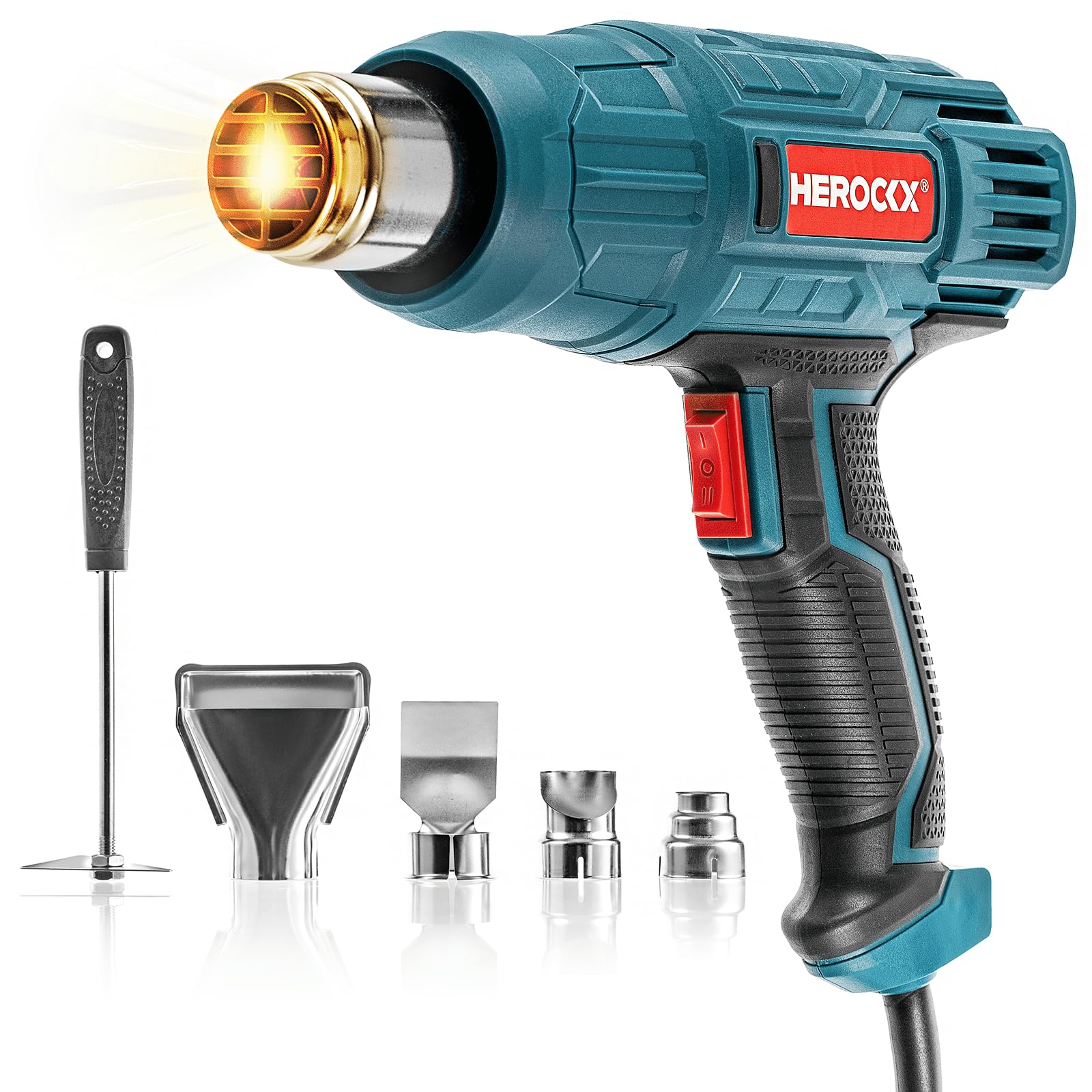 HEROCKX Heat Gun, 2000W Heavy Duty Hot Air Gun Kit Dual Temperature Settings 662℉~1112℉ (350℃-600℃), Overload Protection with 5 Nozzles for Crafts, Shrink Wrapping/Tubing, Paint Removing, Epoxy Resin