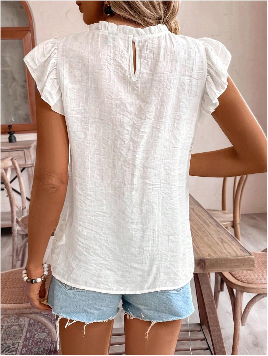 SweatyRocks Women's Ruffle Cap Sleeve Summer Blouse Crew Neck Dressy Casual Tops - Image 2