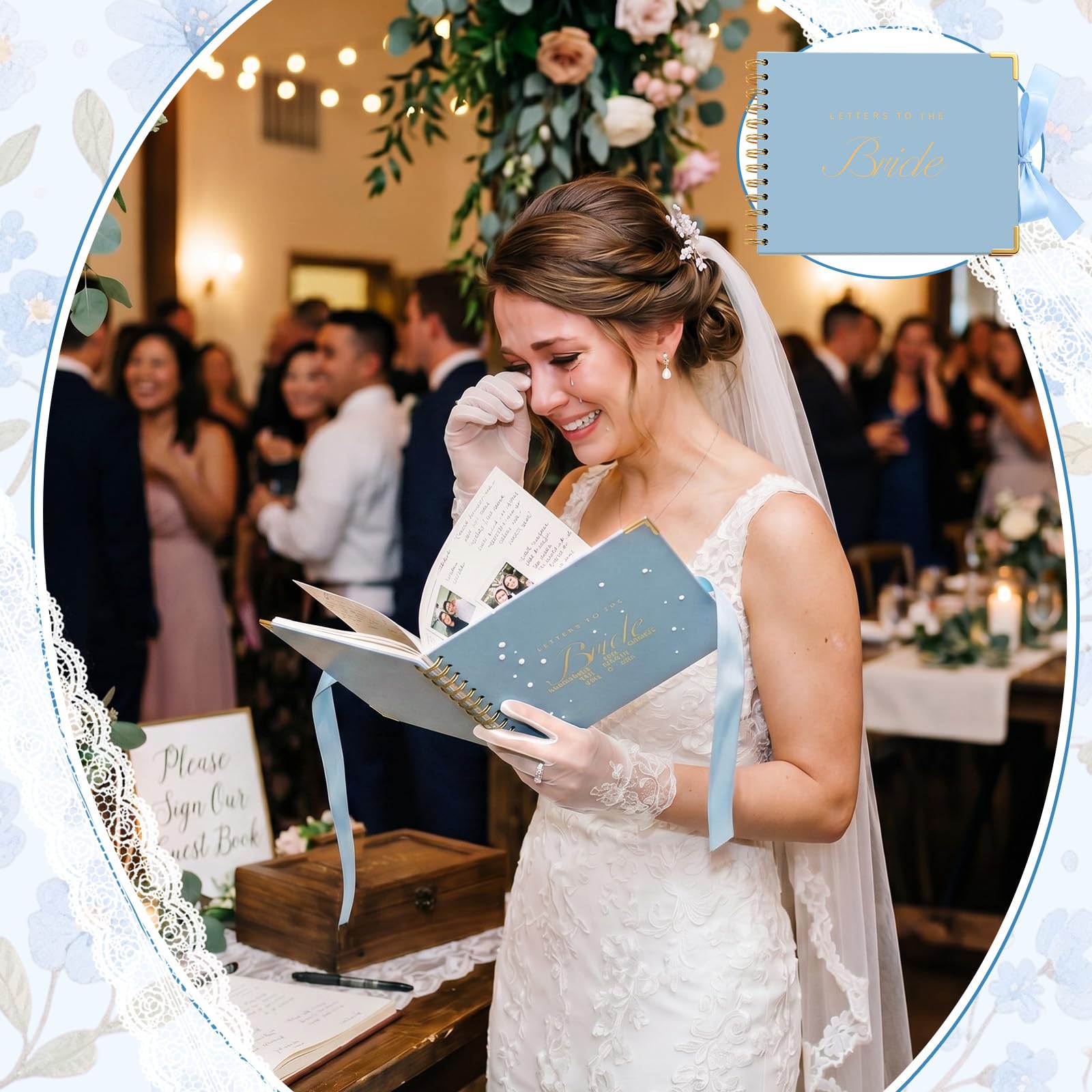 Album de scrapbooking « Letters to Bride », 21,6 x 17,8 cm, classique, bleu | Livre d'or de mariage avec enveloppes, souvenir de enterrement de vie de jeune fille, scrapbooking vierge
