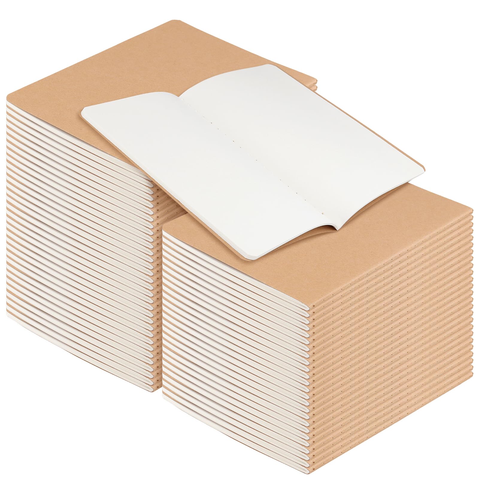 60 taccuini A5 bianchi, 36 fogli/72 pagine, colore marrone, copertina per appunti, formato A5, 80 g/mq, per ufficio e scuola, 14 x 20,3 cm