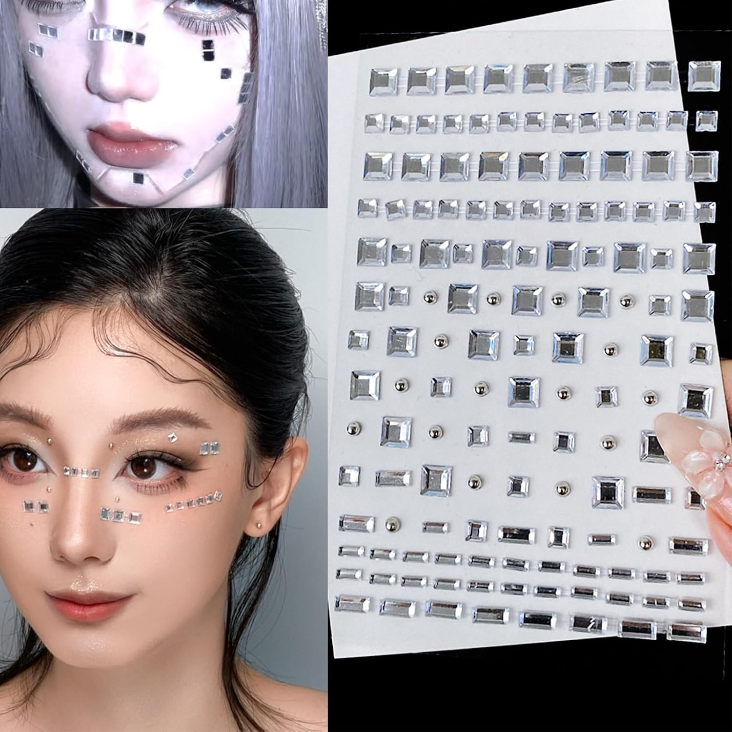 Cyber Punk Machinery Eyeliner Sticker with Futuristic Face Gem AI Robot Self-Adhesive Eye Stickers for Halloween Futuristic Cyber Punk Cosplay Makeup Party Accessories 4 Sheets image 2