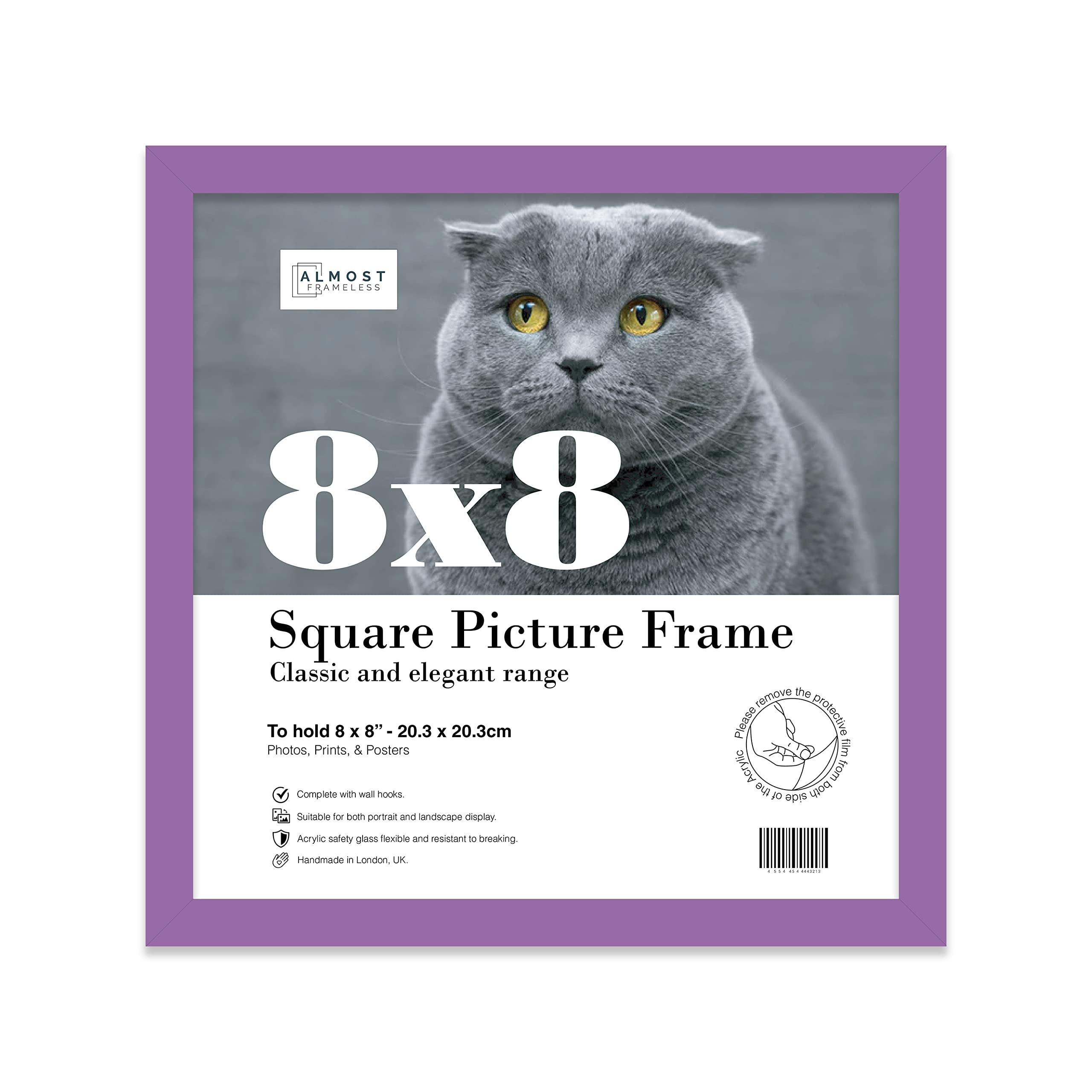 8x8 Inch Purple Square Thin Photo Frame Wall Mountable and Freestanding Thin Picture Frame Standard Square Photograph Size, 8" X 8"(20.3 X 20.3cm)