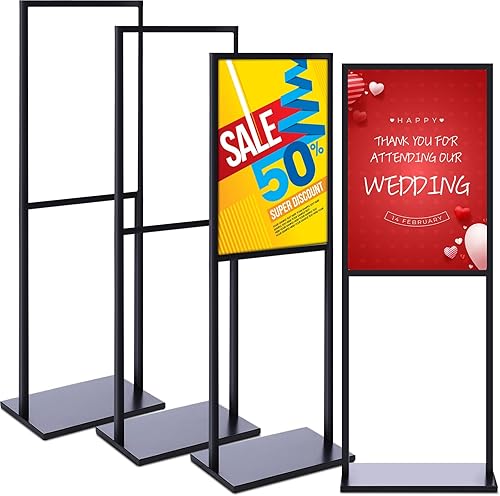 Blulu Paquete de 4 soportes negros para carteles de 23.6 x 31.5 pulgadas, resistentes para exhibición, soporte de póster de doble cara con bases