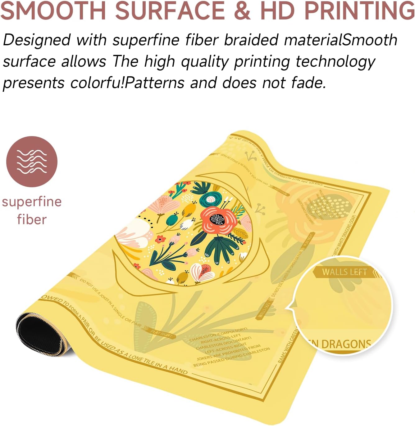 Deyimmei Mahjong Mat for Table - Non-Slip Mahjong Table Cover with Storage Pockets, Perfect Mahjong Accessories & Gifts for Women, Men, and Mahjong Enthusiasts (Golden Meadow)